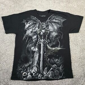 Liquid Blue Mens Archangel Grim Reaper Graphic‎ Shirt Black Size L Y2K Goth